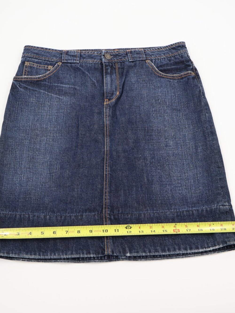 Gap Denim Mini Skirt Womens 12 Dark Blue A-Line 1969 Whiskered Casual - Picture 4 of 7